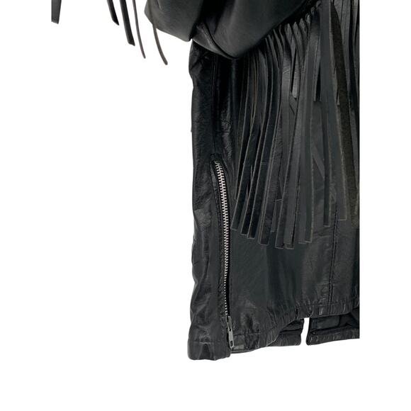 Vintage Black Leather Fringe Motorcycle Biker Jacket Women's Med - Picture 15 of 16